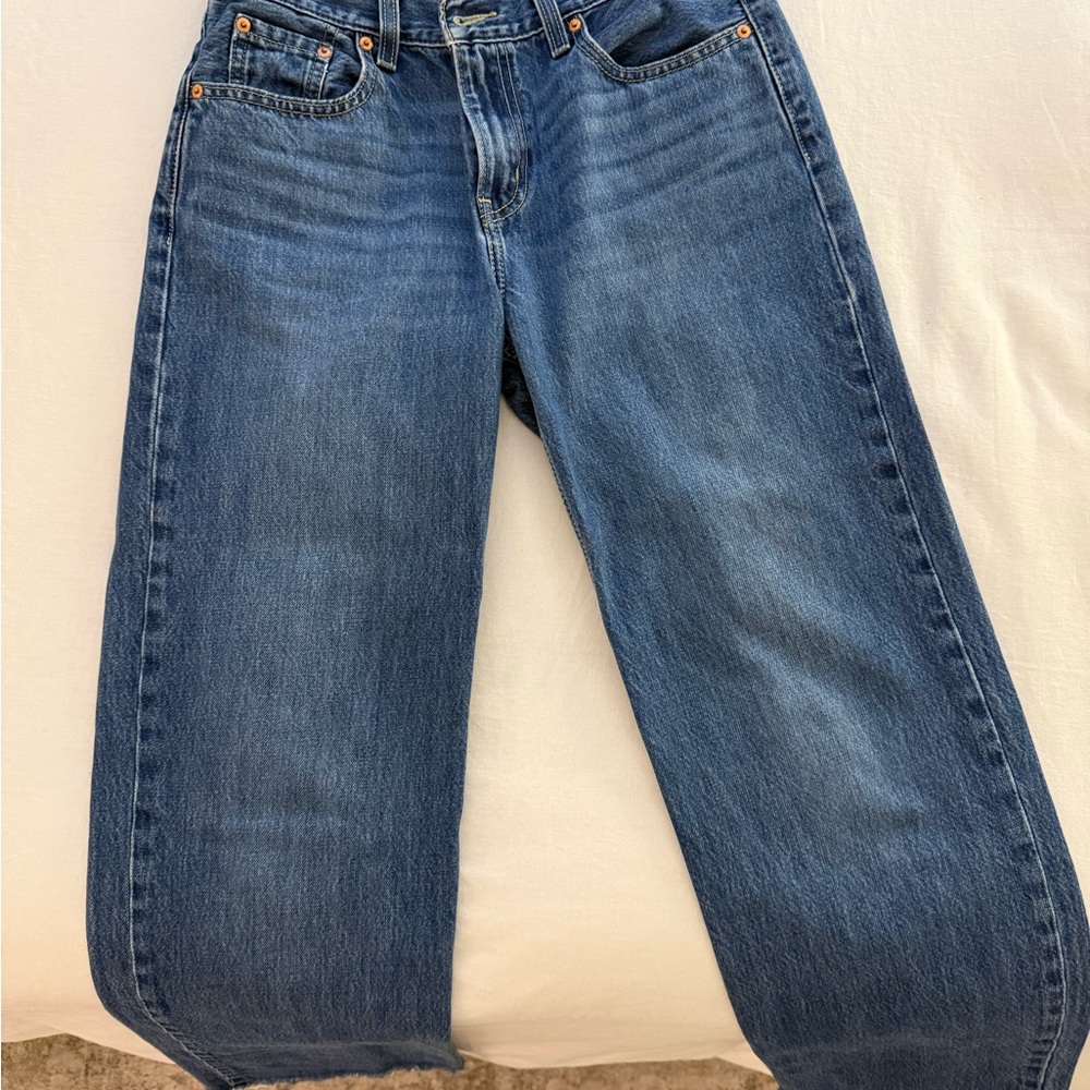 Blue Straight Leg Jeans with Faded Wash